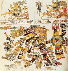 Copia facsimile di una pagina del Codice Borgia raffigurante il Tezcatlipoca nero